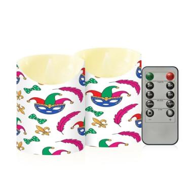 Imagem de Wassud Pacote com 2 máscaras divertidas de baile de máscaras, velas sem chamas com controle remoto, velas realistas cintilantes com temporizador, velas decorativas para Natal, casamento, festa