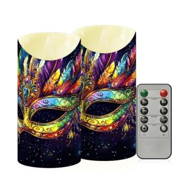 Imagem de Wassud Pacote com 2 máscaras elegantes de carnaval velas sem chama com controle remoto, velas realistas cintilantes com temporizador, velas decorativas para Natal, casamento, festa, decoração de casa