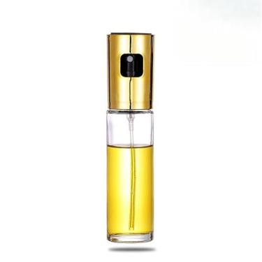 Imagem de Frasco de spray de óleo para fritadeira a ar e cozinhar saudável, vidro de 100 ml com pulverizador de névoa fina, recarregável, lavável na lava-louças e à prova de vazamento (ouro)