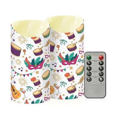 Imagem de Wassud Pacote com 2 velas coloridas sem chama de carnaval com controle remoto, velas realistas cintilantes com temporizador, velas decorativas para Natal, casamento, festa, decoração de casa média
