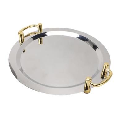 Imagem de Cryfokt Superfície de Espelho de Bandeja de Serviço Requintada de Aço Inoxidável Com Alça Dourada para Buffet de Hotel, Pratos de Jantar Duráveis ​​para Cafeterias, Aço Inoxidável 304 (1 X Bandeja