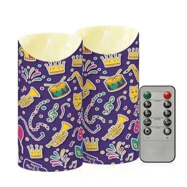 Imagem de Wassud Pacote com 2 adesivos de carnaval velas sem chama com controle remoto, velas realistas cintilantes com temporizador, velas decorativas para Natal, casamento, festa, decoração de casa média