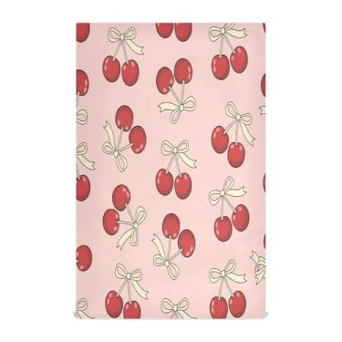 Imagem de Wassud Red Cherries Bows Toalhas de prato de cozinha 1 pacote de panos de prato macios com laço para pendurar toalha de mão de secagem rápida super absorvente toalhas de chá de mesa decorativas 71 x