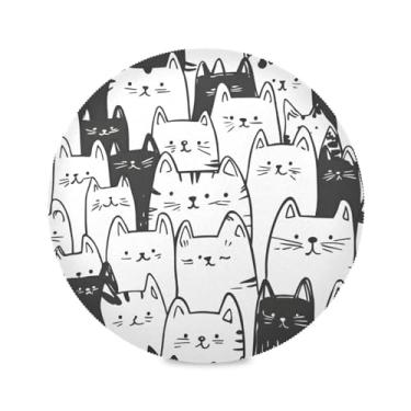 Imagem de STAYTOP Jogo americano redondo de gato fofo com desenho animado, 6 peças, tapetes de mesa para férias, antiderrapante, fácil de limpar, para casa, cozinha, churrasco, festa, decoração de mesa