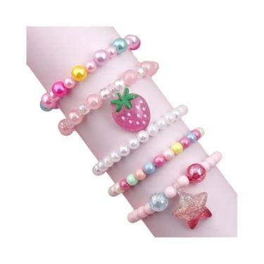Imagem de Conjunto De Pulseiras De Contas Rosa Com Pingente De Pentagrama De Mor