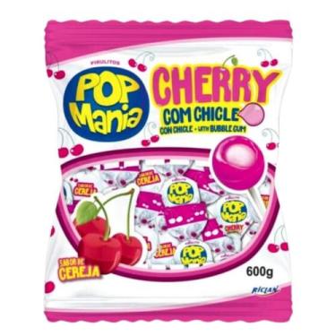 Imagem de Kit 03 Pacotes Pirulitos Pop Mania Vários Sabores 500g 43Uni, Morango/