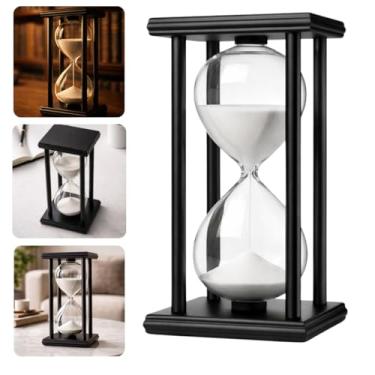 Imagem de Ampulheta Decorativa 60 Minutos Premium em Vidro com Estrutura Preta | Design Moderno para Escritório, Foco e Decoração Sofisticada
