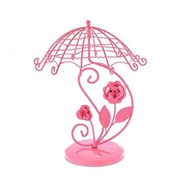 Imagem de Suporte de joias estilo vintage guarda-chuva rosa brinco árvore exibição de joias suporte de exibição de joias de metal, armazenamento de ornamentos para quarto/casa/loja exibição de joias (cor: Rosa)