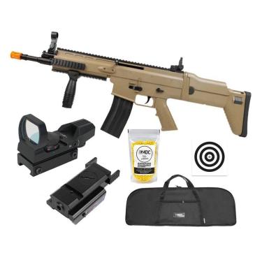 Imagem de Rifle Airsoft Scar L Tan Mola 6mm + Kit
