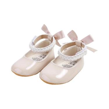 Imagem de Sapatos Planos Com Laço De Pérola Para Meninas, Antiderrapantes, Sola 