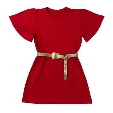 Imagem de Vestido Infantil Camisão Básico Mini Diva Com Cinto Blogueirinha, Verm