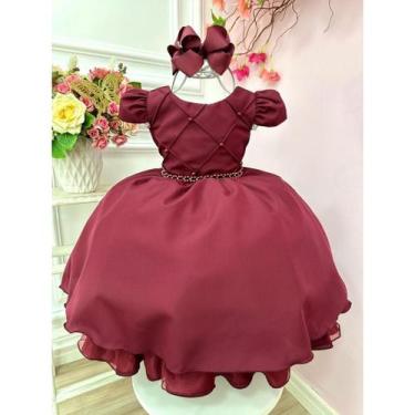 Imagem de Vestido Infantil Marsala Vinho Bordô Natal Dama Daminha Florista Noivi