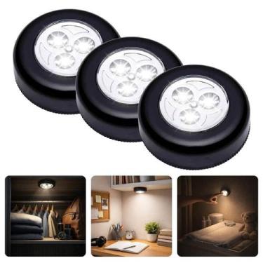 Imagem de Kit Com 3 Luminárias Noturna LED Branco Adesiva De Toque Liga Desliga 