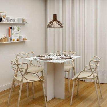 Imagem de Mesa Jantar 4 Lugares Sala Estar 77cm Madeira Branca Cozinha - Deltre