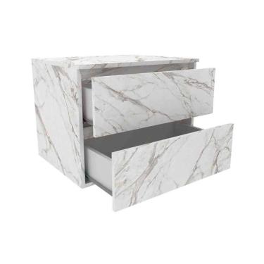 Imagem de Conjunto De Banheiro Armário C- Espelho Bn3602 80cm E Balcão Suspenso Bn3605 S- Cuba Pia 60cm Cor Branco - Tecno Mobili