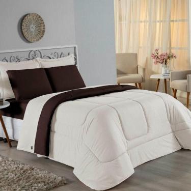 Imagem de Kit Edredom Dupla Face + Jogo De Lençol Casal Viúva Nobre 7 Peças Malh