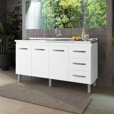 Imagem de Balcão 160cm Emily 03 Portas e 03 Gavetas com Pia e Cuba GhelPlus Branco Moblis