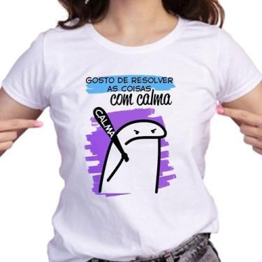 Imagem de 1 Camiseta Flork Gosto De Resolver As Coisas Com Calma, Branco