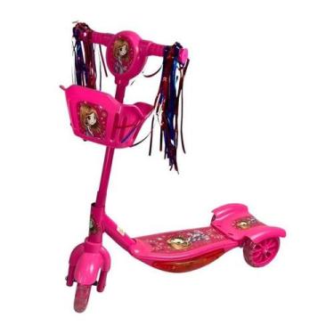 Imagem de Patinete Rosa 3 Rodas Infantil Dobrável Com Som Luz Cestinha - Ddg