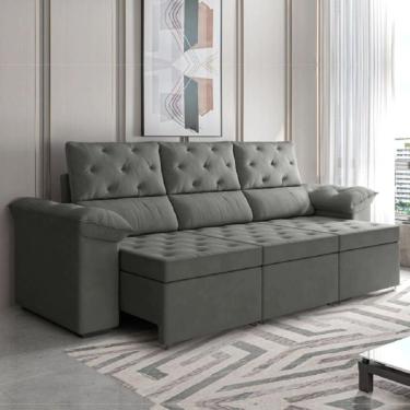 Imagem de Sofá 3 Lugares Retrátil 210cm Sued York Flash Estofado - Cinza