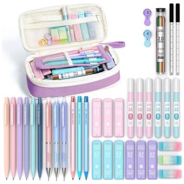 Imagem de Conjunto 36 peças Four Candies roxo com estojo e lapiseiras 0,5 mm, 0,7 mm, 0,9 mm e 2,0 mm para escrita e desenho