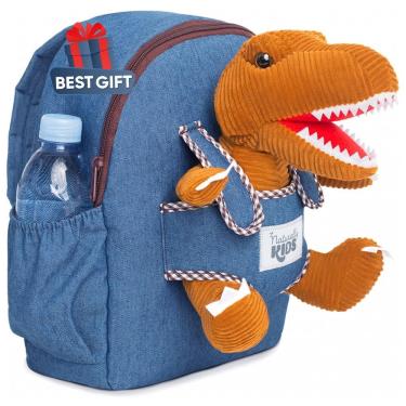 Imagem de Mochila infantil média dinossauro Naturally KIDS verde com pelúcia removível 32 cm