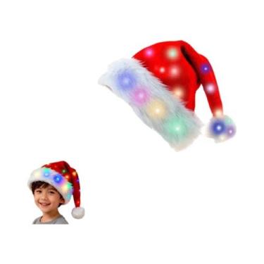 Imagem de Chapéu De Festa De Pelúcia Com LED Piscante Do Papai Noel Para Criança