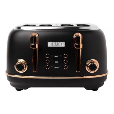 Imagem de Torradeira HADEN Heritage inox 4 fatias preta e cobre com fenda extra larga e 6 níveis de tostagem 1500W 110V