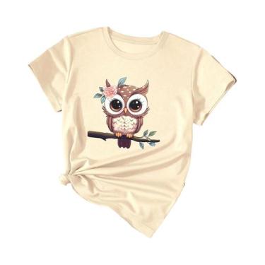 Imagem de Camiseta Feminina De Verão Com Estampa De Coruja, Gola Redonda, Manga 