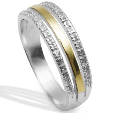 Imagem de Anel Meia Aliança Prata  925 Zircônias e Aplique em Ouro - Clara Cente