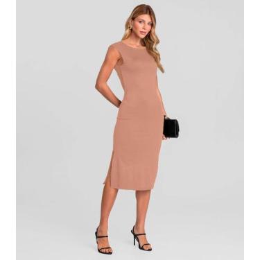 Imagem de Vestido Midi Feminino Decote Canoa Dianna Marrom, M, Marrom