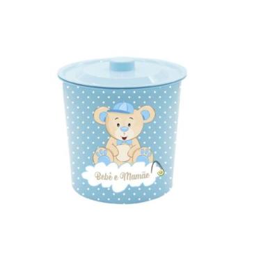 Imagem de Lixeira Redonda Com Tampa Cesto De Lixo de Ursinho Rosa e Azul 3 Litro