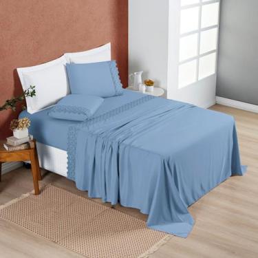 Imagem de Jogo de Cama Queen 200 Fios Detalhe Bordado Nobless 04 Peças Ice Blue 