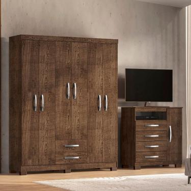 Imagem de Guarda-Roupa 6 Portas 2 Gavetas e Cômoda Sapateira 4 Gavetas Itapema Malbec