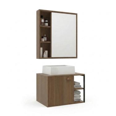 Imagem de Conjunto para Banheiro com 1 Gabinete com Cuba e 1 Espelheira 60cm Medelin Noce
