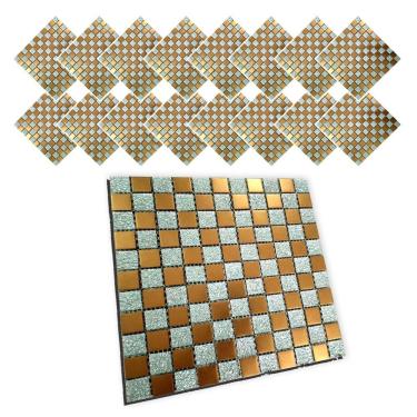 Imagem de Pastilha De Vidro Kit 16 Uni Adesiva Parede Cozinha Sala Banheiro Decorativa Moderna Requintado Facil Aplicacao Reforma