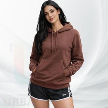Imagem de Blusa de Frio Moletom Canguru Com Capuz Feminino Liso Casual Moleton com Bolso Grosso Flanelado-Feminino