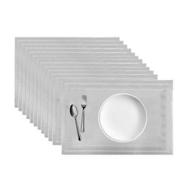 Imagem de Jogo 12 Lugar Americano Retangular Mesa Prata 30x45cm Pp Em Casa Tem