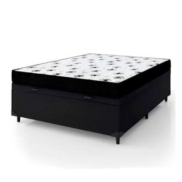 Imagem de Cama Box Baú Casal 138 Tecido Sintético Preto Com Colchão Extra Firme 