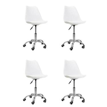 Imagem de Kit 04 Cadeiras Office Base Cromada Giratória Saarinen Branco - Oficia
