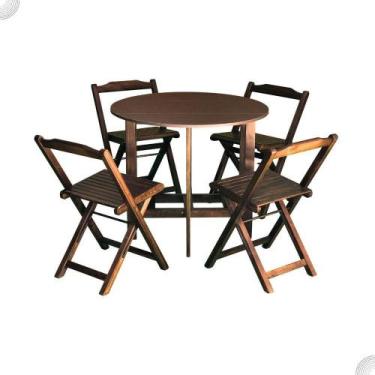 Imagem de Conjunto Dobrável Prático Mesa Redonda Com 4 Cadeiras Imbuia - 4I Móve