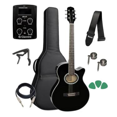 Imagem de Violão Elétrico Giannini Gsf1d Bk Preto + Kit Capa Completo