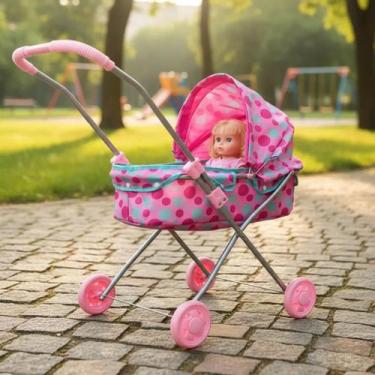 Imagem de Carrinho De Boneca Berço Premium Retrátil Grande Altura 67cm Cabe Bone