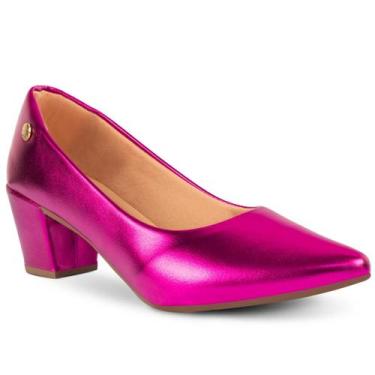 Imagem de Sapato Scarpin Feminino Metalizado Brilho Bico Fino Salto Alto Bloco Q