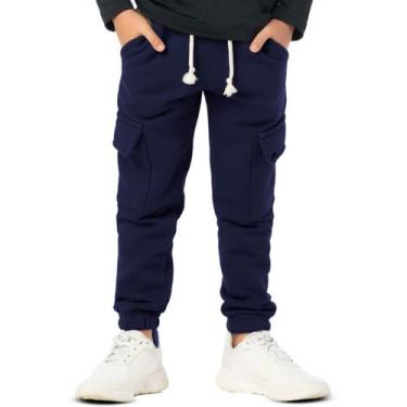 Imagem de Calça Infantil Menino Cargo Moletinho Marinho - VRASALON, 8, Azul mari