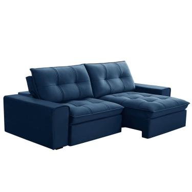 Imagem de Sofá Retrátil Reclinável 3 Lugares 210cm Argon F05 Veludo Azul - Mpozenato