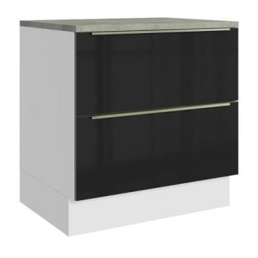 Imagem de Balcão De Cozinha 80 Cm 2 Gavetas Branco/preto Lux Madesa Branco/preto