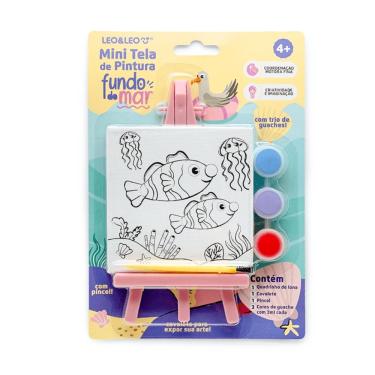 Imagem de Mini Tela de Pintura Infantil Fundo do Mar Rosa Pastel para Crianças com Cavalete e Gua...