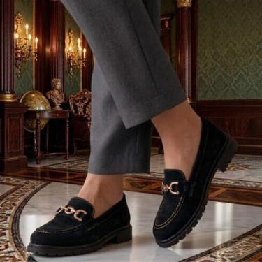 Imagem de Mocassim Feminino Tratorado Camurça Sapato Oxford Sapatilha Confortáve