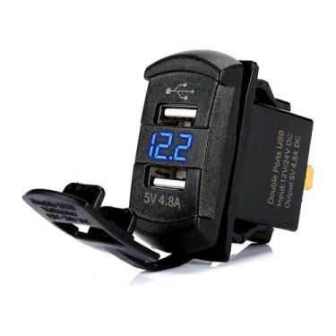 Imagem de Tomada de Carregamento USB Voltímetro Digital LED Azul 12-24V - Genéri